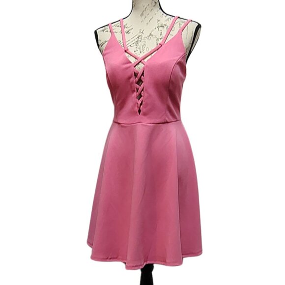 Speechless Dresses & Skirts - Pink lace up front skater dress a-line mini dress size large - coquette party